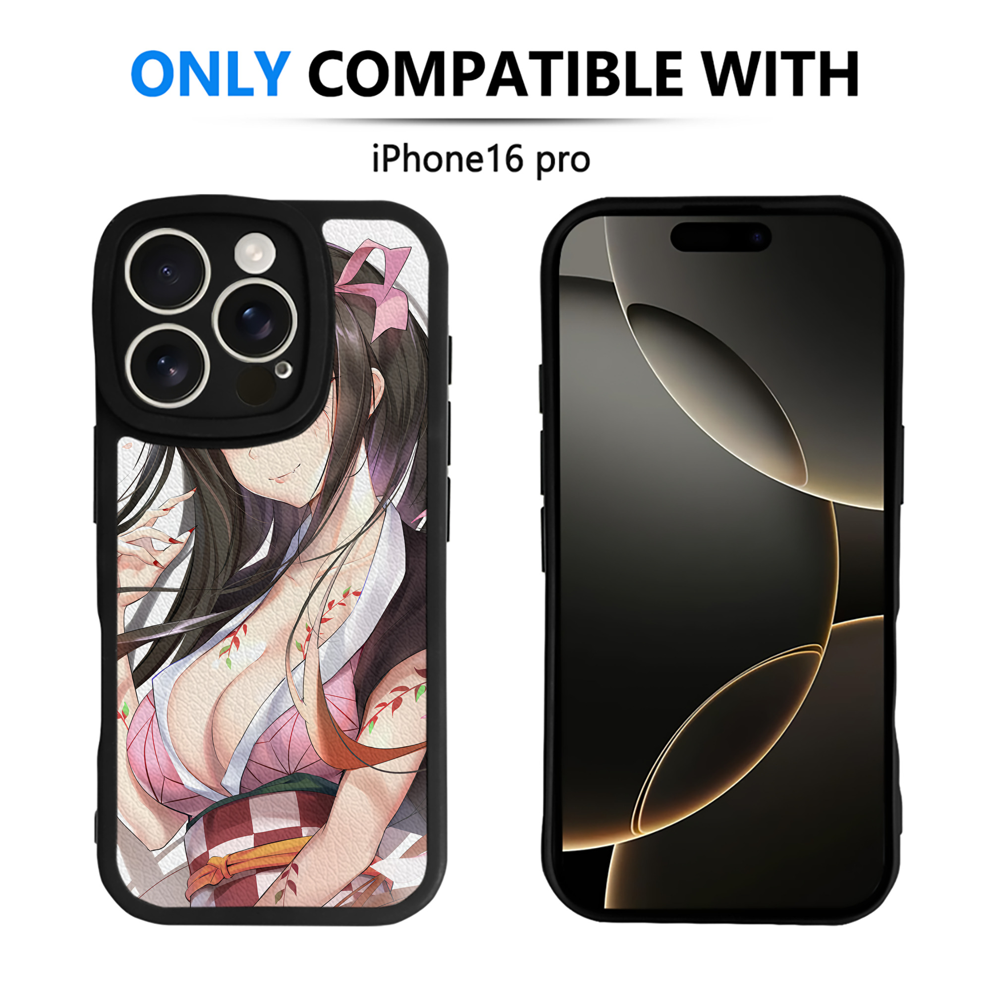 （画像用） 鬼滅の刃（きめつのやいば）竈門 禰󠄀豆子／かまど ねずこ Kamado Nezuko 【iPhone 16シリーズ対応】シリコンスマホケース（レザー調） 材質：シリコン